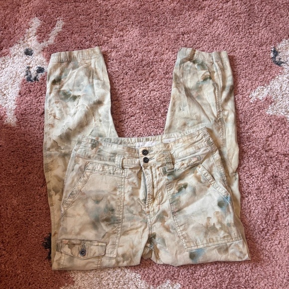 Anthropologie The Wanderer Pants Women's 25 Green Linen Blend Cargo Stretch Y2K - Picture 5 of 8